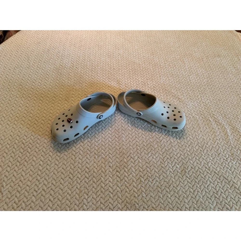 Crocs Kids Classic Clogs Light Grey Football Charm Size J4/W6